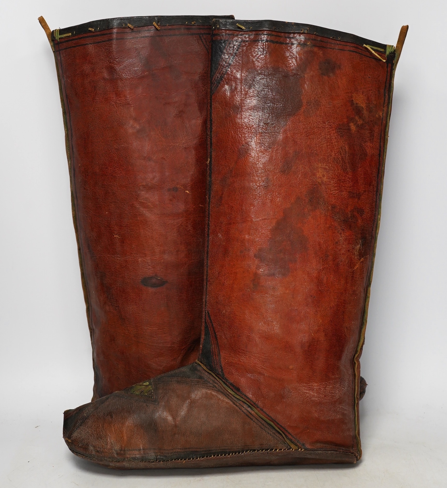 A pair of African tribal leather boots, North Ghana, Fulani tribe. Condition - fair